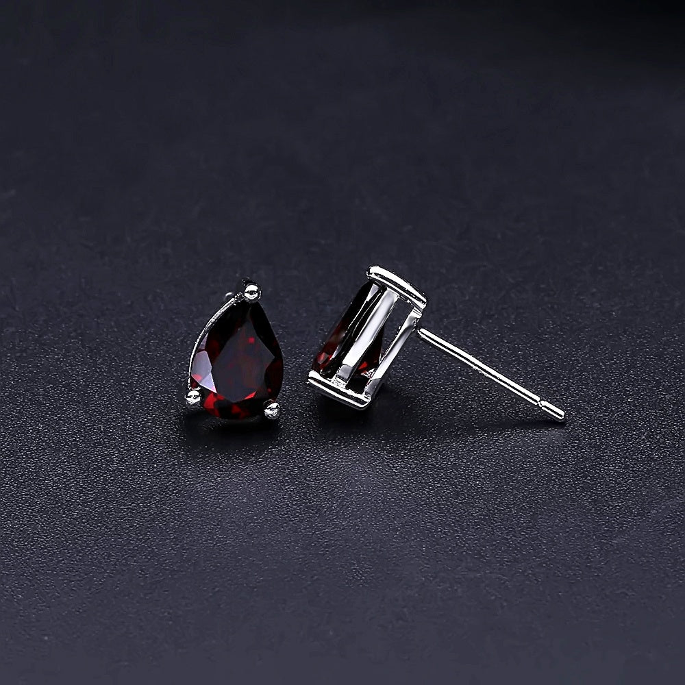 Garnet Solitaire Earrings - Pear Shape (Leadtime of 5 weeks)
