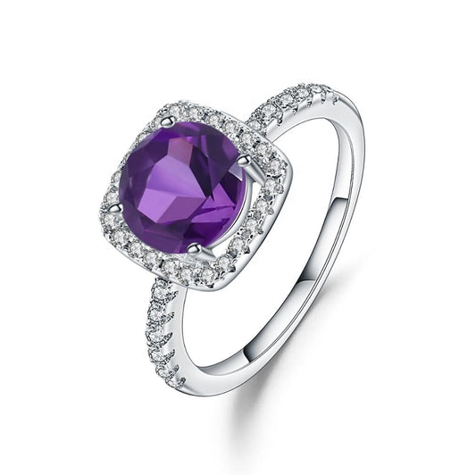 Classic Amethyst Halo Ring - Round Brilliant Cut