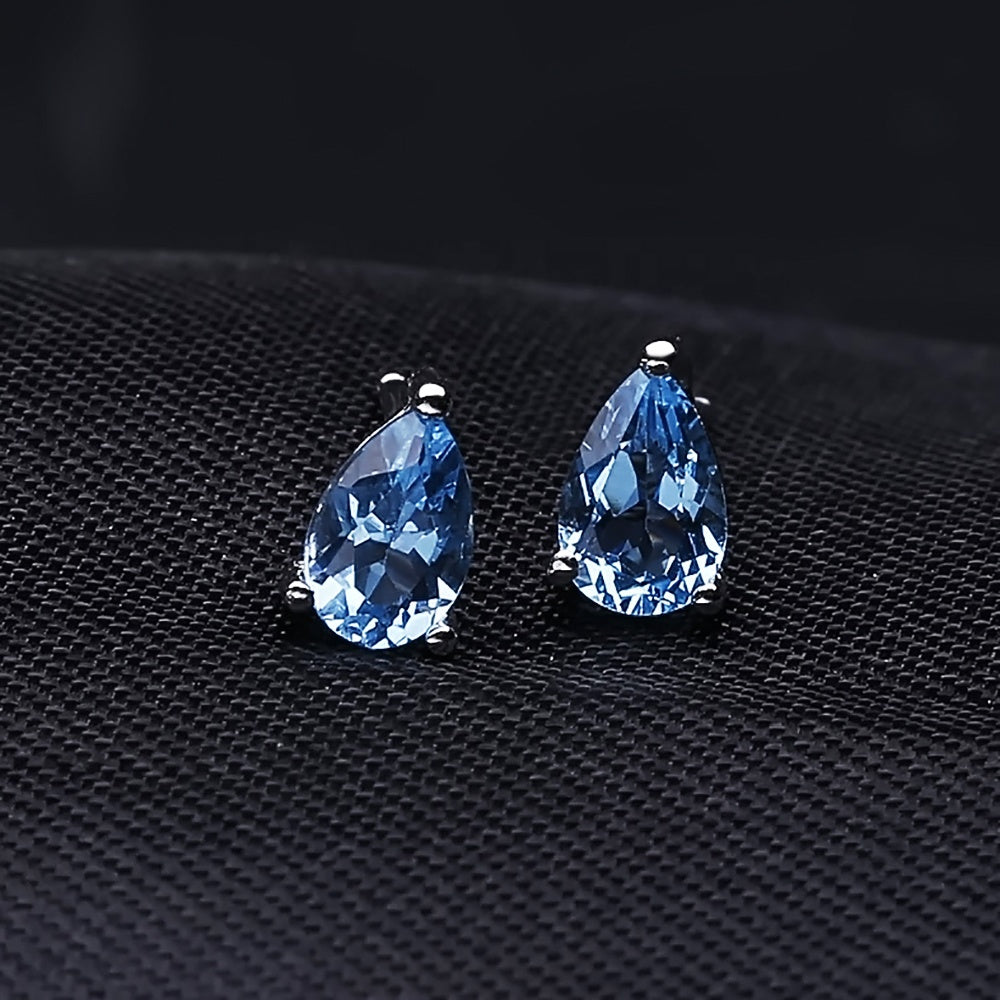 Swiss Blue Topaz Solitaire Earrings - Pear Shape (Leadtime of 5 weeks)
