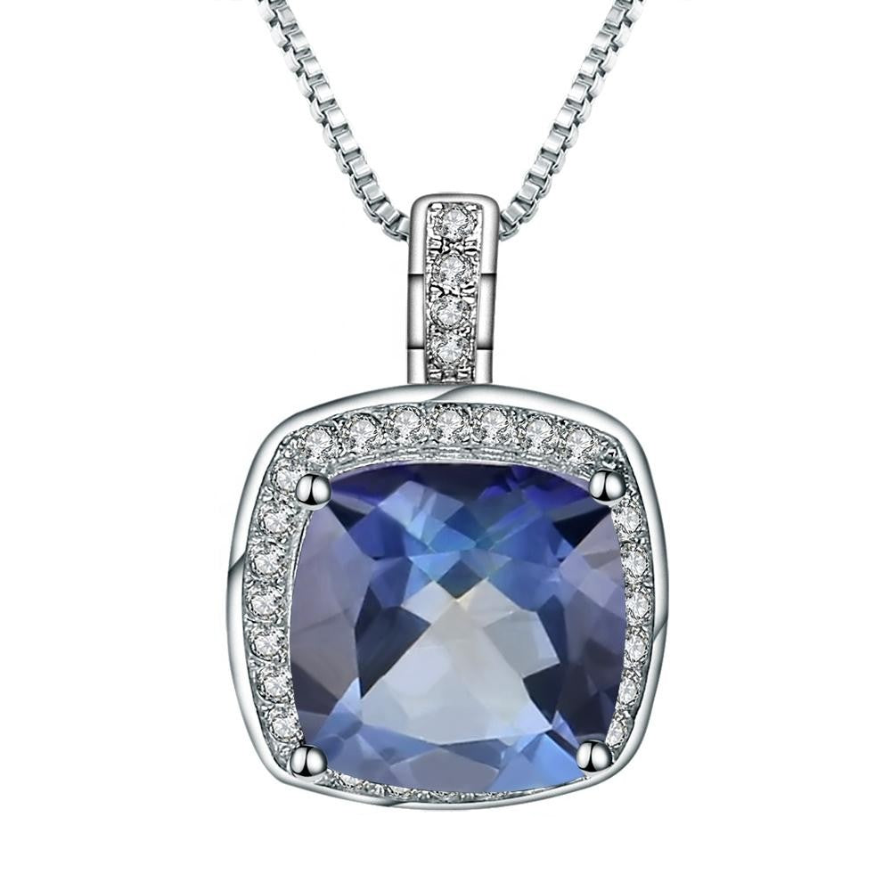 Elegant Halo Mystic Quartz Pendant - Cushion Cut