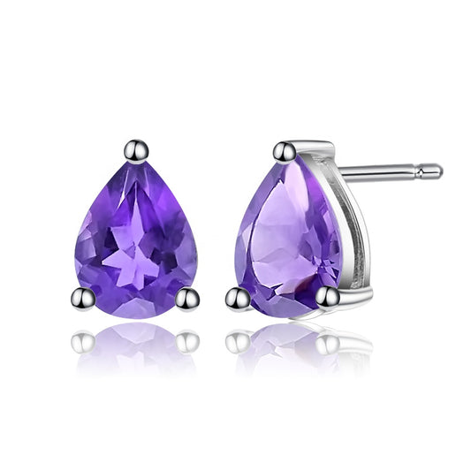 Amethyst Solitaire Earrings - Pear Shape (Leadtime of 5 weeks)