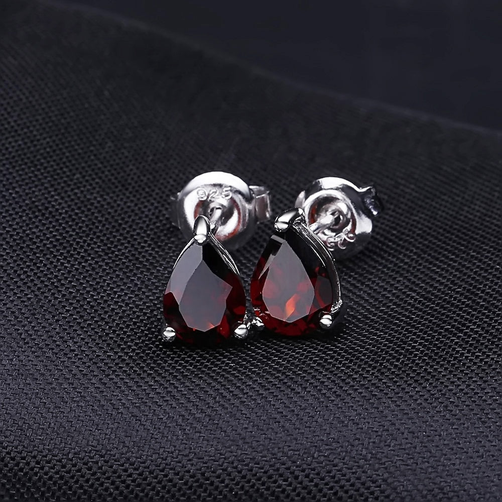 Garnet Solitaire Earrings - Pear Shape (Leadtime of 5 weeks)
