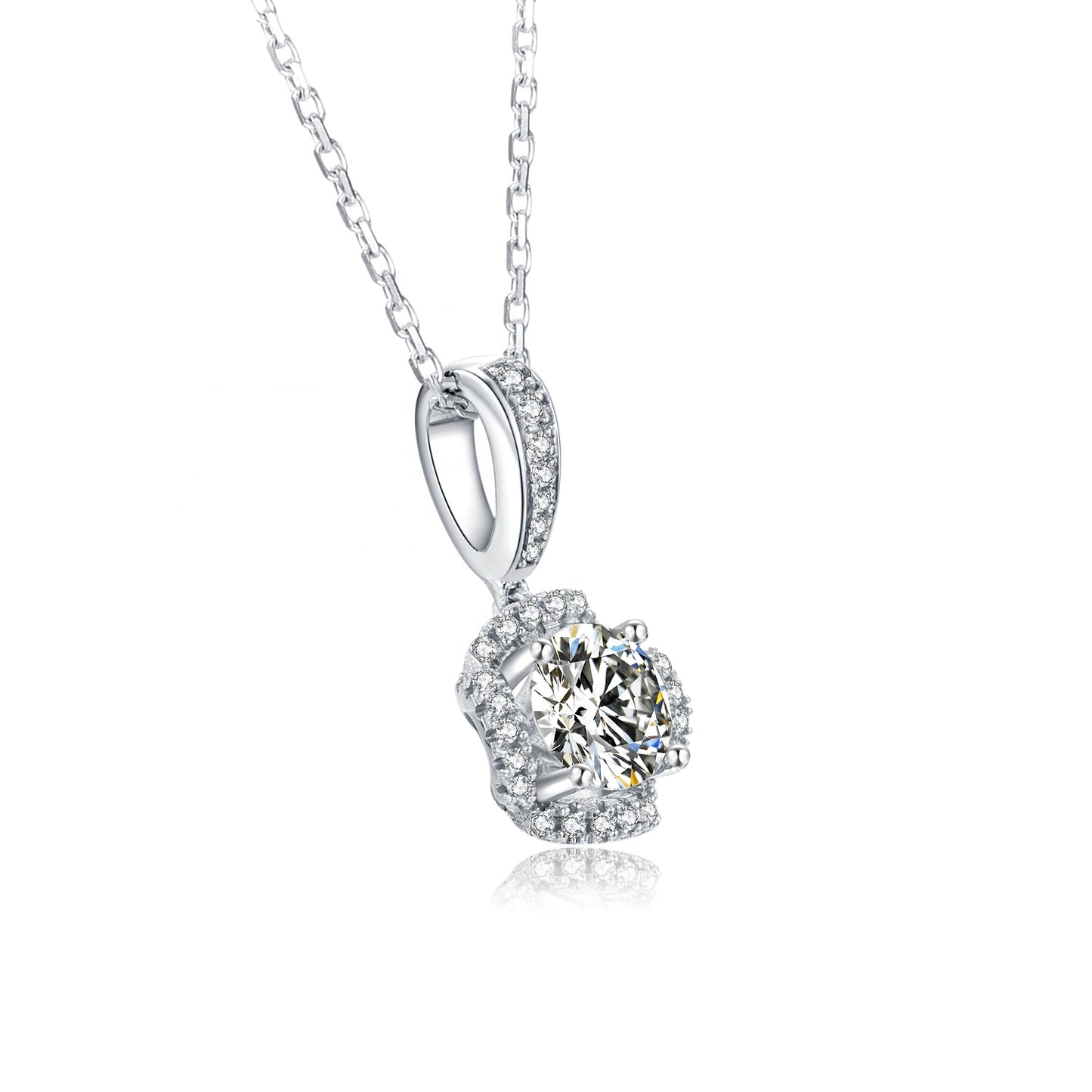 Halo 1.00ct Moissanite Pendant Set in Sterling Silver