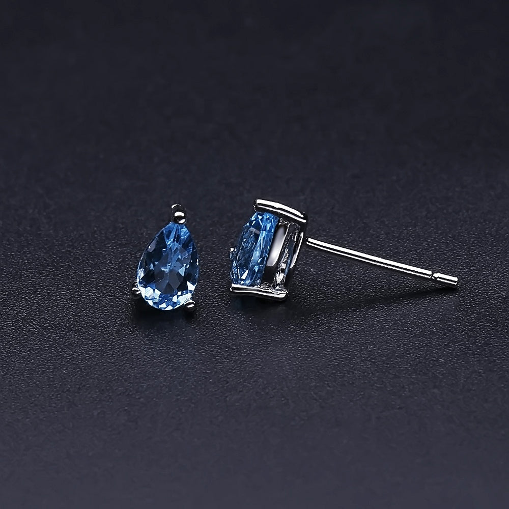 Swiss Blue Topaz Solitaire Earrings - Pear Shape (Leadtime of 5 weeks)