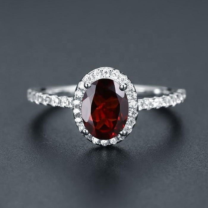 Classic Garnet Halo Ring - Oval Cut