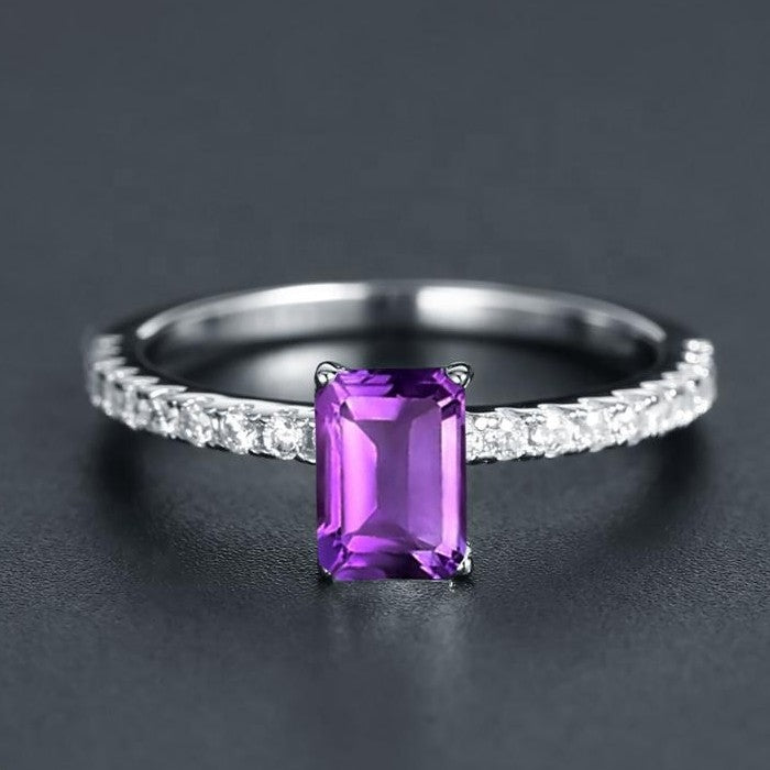 Exquisite Amethyst Ring - Emerald Cut
