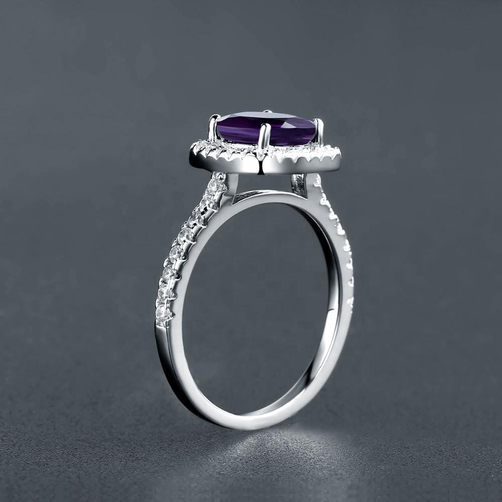 Classic Amethyst Halo Ring - Round Brilliant Cut