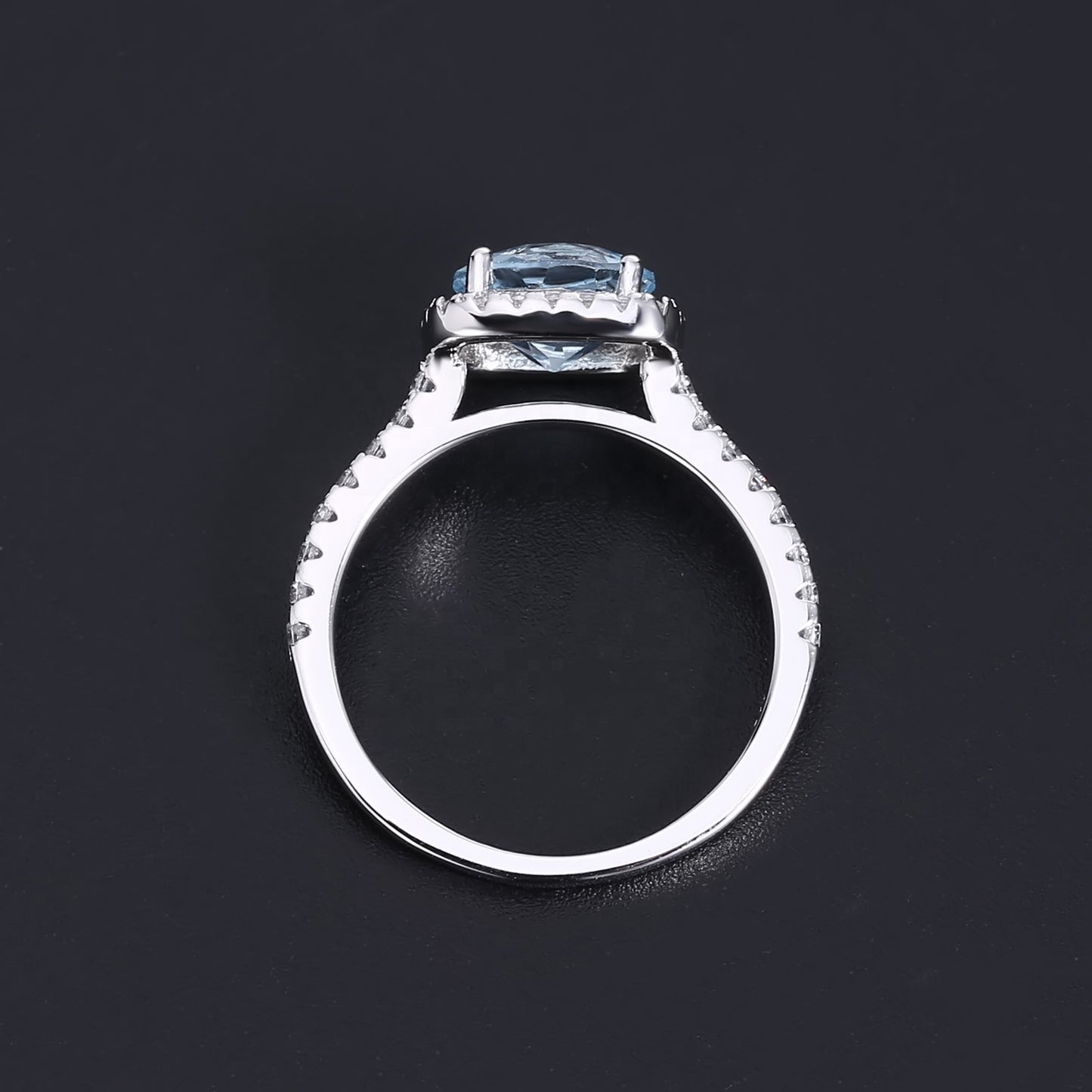 Classic Blue Topaz Halo Ring - Round Brilliant Cut