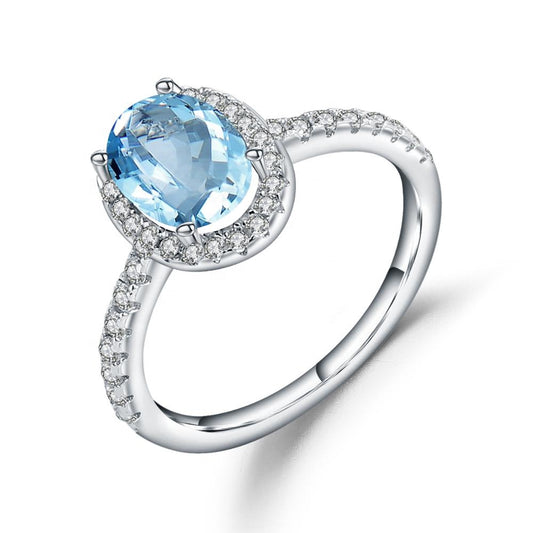 Classic Blue Topaz Halo Ring - Oval Cut