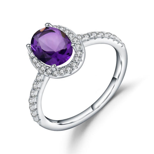 Classic Amethyst Halo Ring - Oval Cut