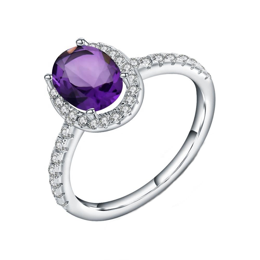 Classic Amethyst Halo Ring - Oval Cut