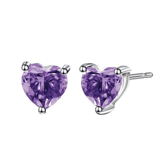 Amethyst Solitaire Earrings - Heart Shape (Leadtime of 5 weeks)