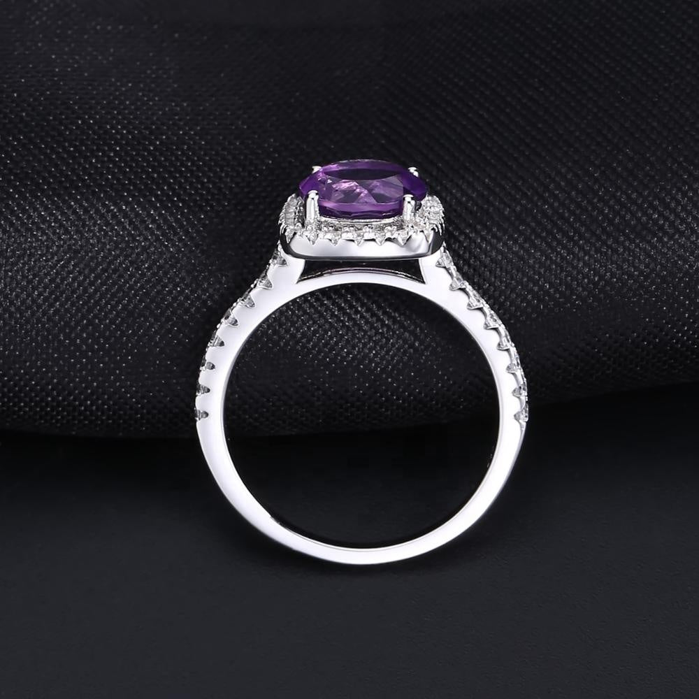 Classic Amethyst Halo Ring - Round Brilliant Cut