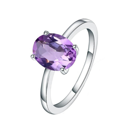 Amethyst Solitaire Ring - Oval Cut