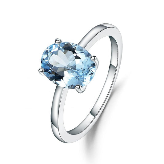 Blue Topaz Solitaire Ring - Oval Cut - Gems and Stuff Semi-Precious gemstones, Free Shipping Fine Jewellery Sterling Silver 925