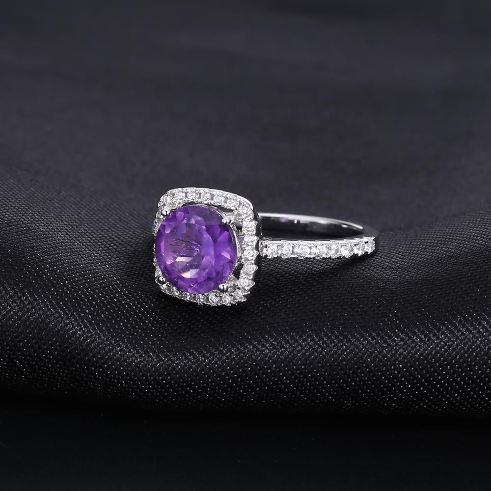 Classic Amethyst Halo Ring - Round Brilliant Cut