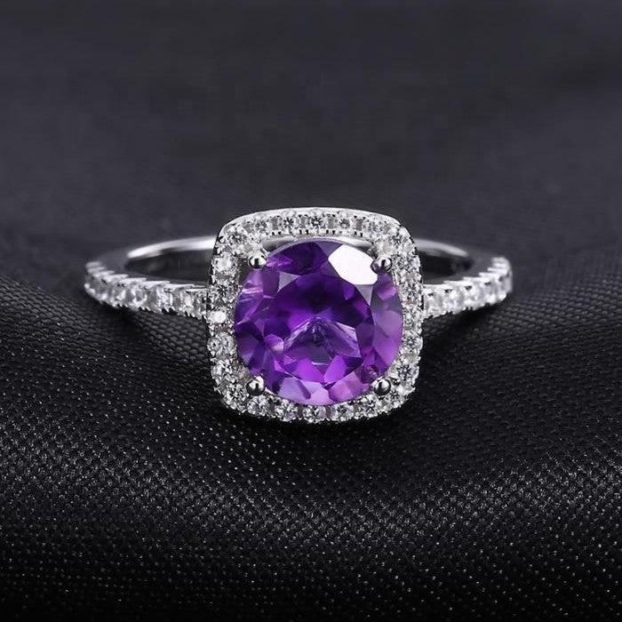 Classic Amethyst Halo Ring - Round Brilliant Cut