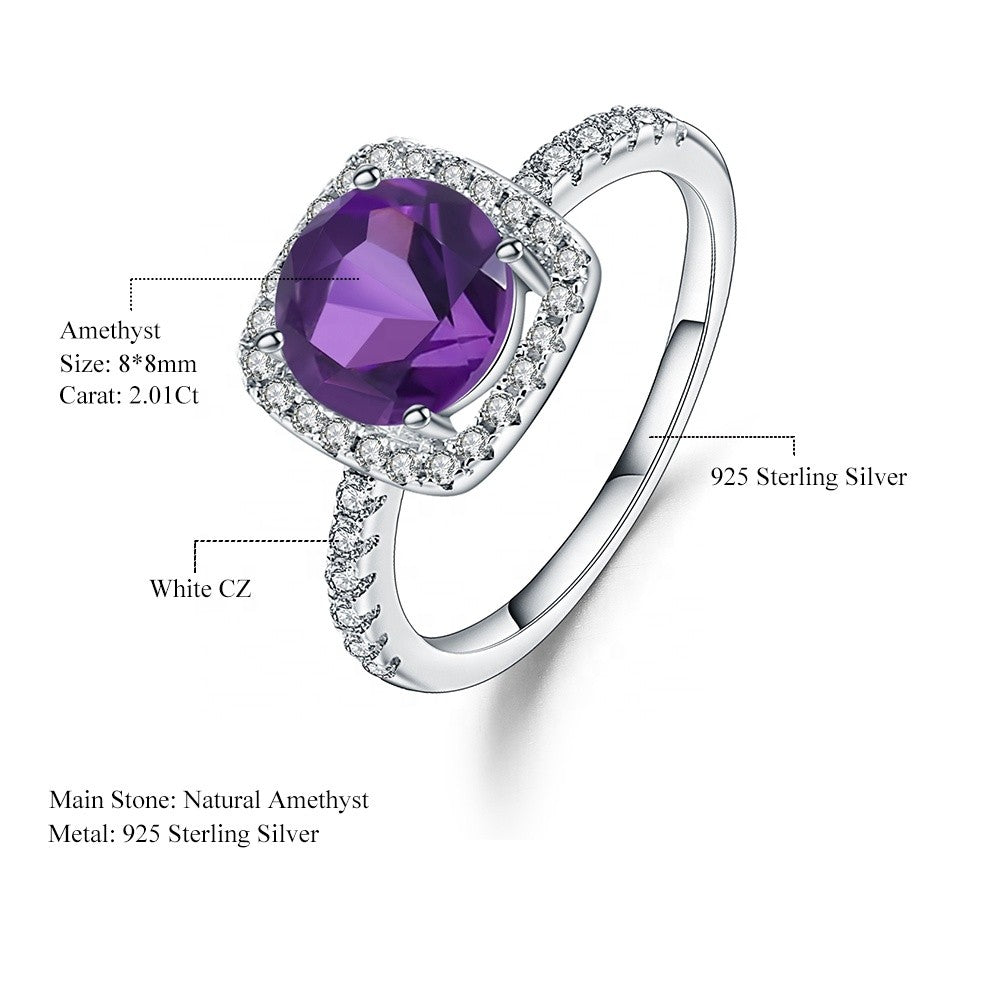 Classic Amethyst Halo Ring - Round Brilliant Cut