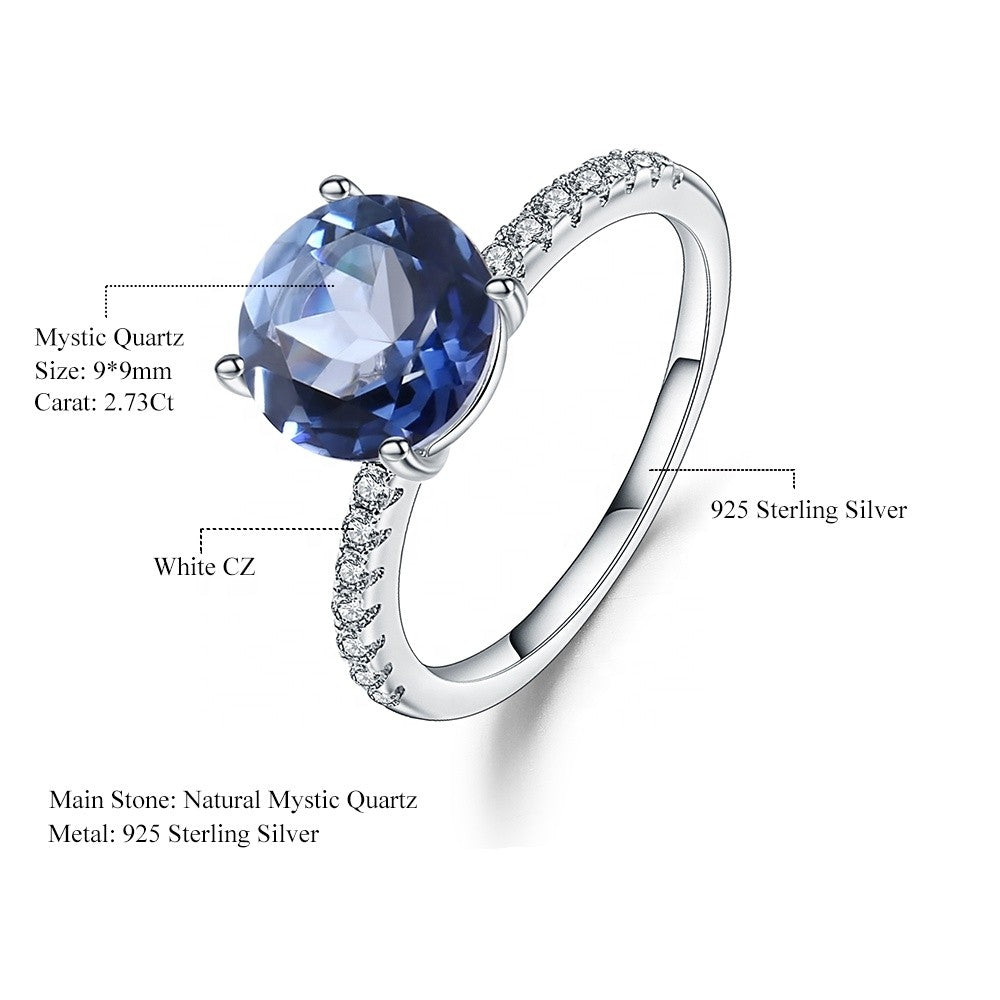 Exquisite Mystic Quartz Ring - Round Brilliant Cut