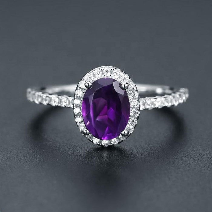 Classic Amethyst Halo Ring - Oval Cut