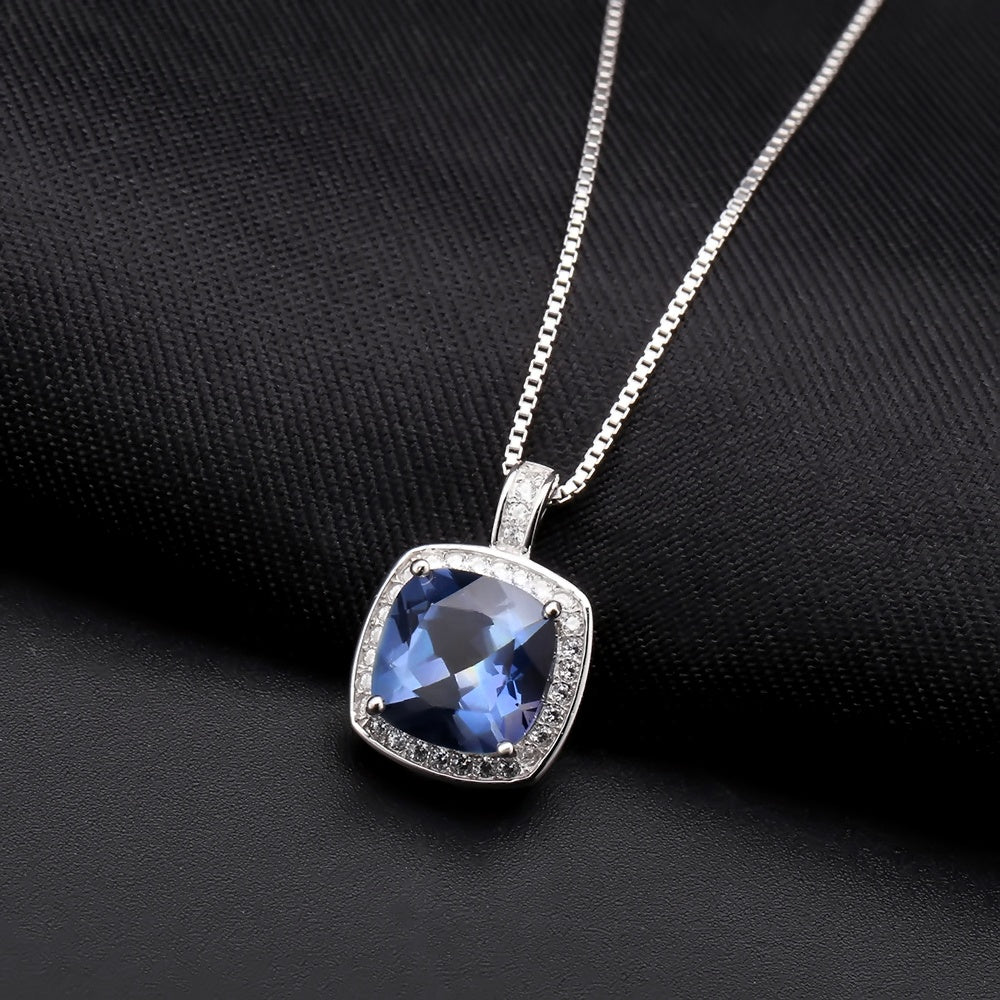 Elegant Halo Mystic Quartz Pendant - Cushion Cut