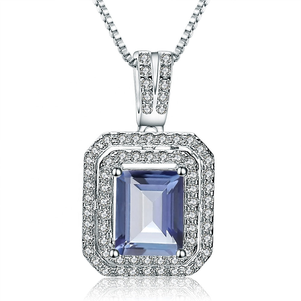 Halo Mystic Quartz Pendant - Emerald Cut