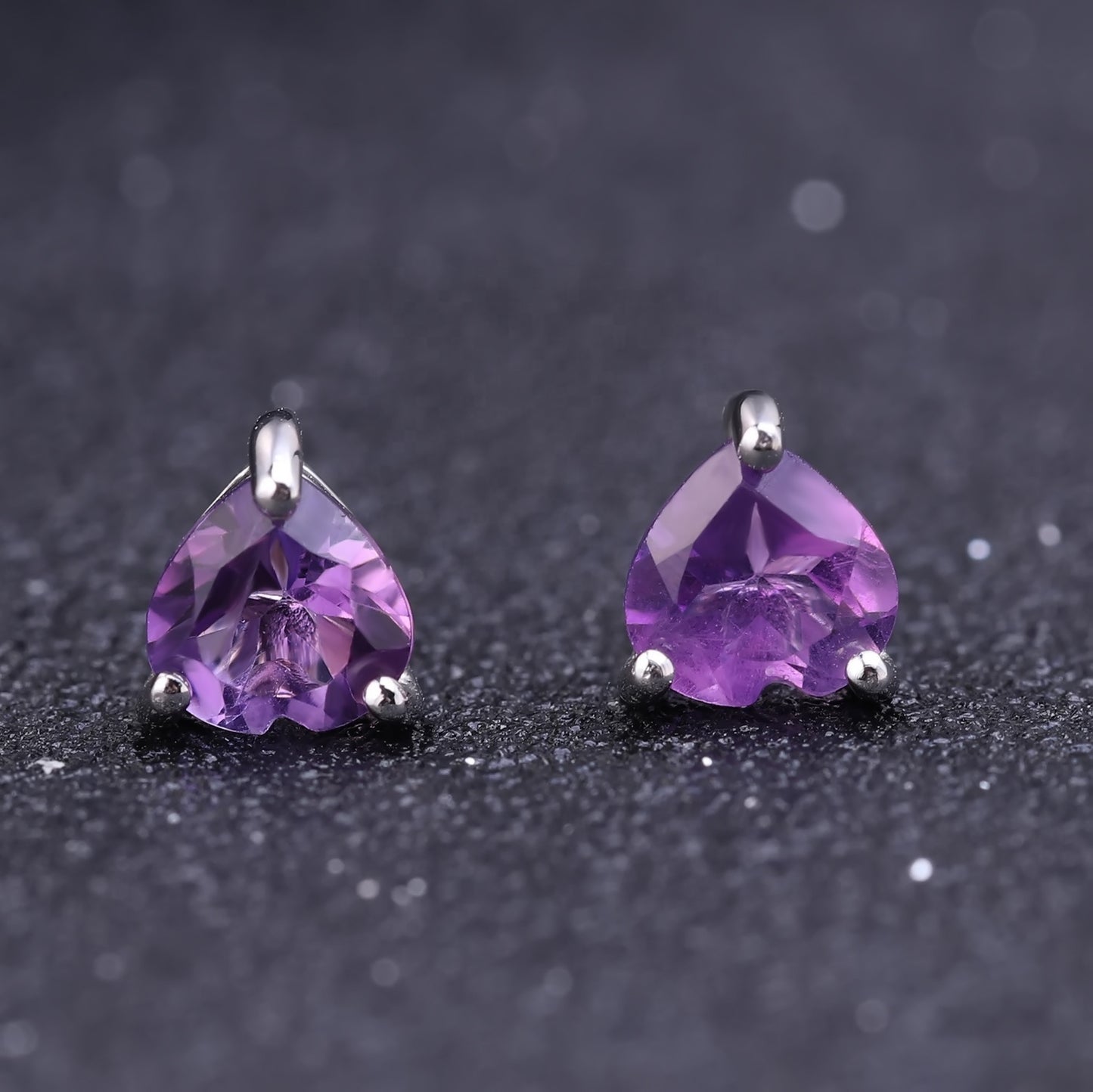Amethyst Solitaire Earrings - Heart Shape (Leadtime of 5 weeks)
