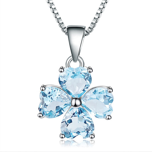 Clover Heart Blue Topaz Pendant