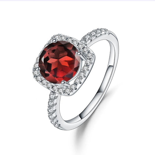 Classic Garnet Halo Ring - Round Brilliant