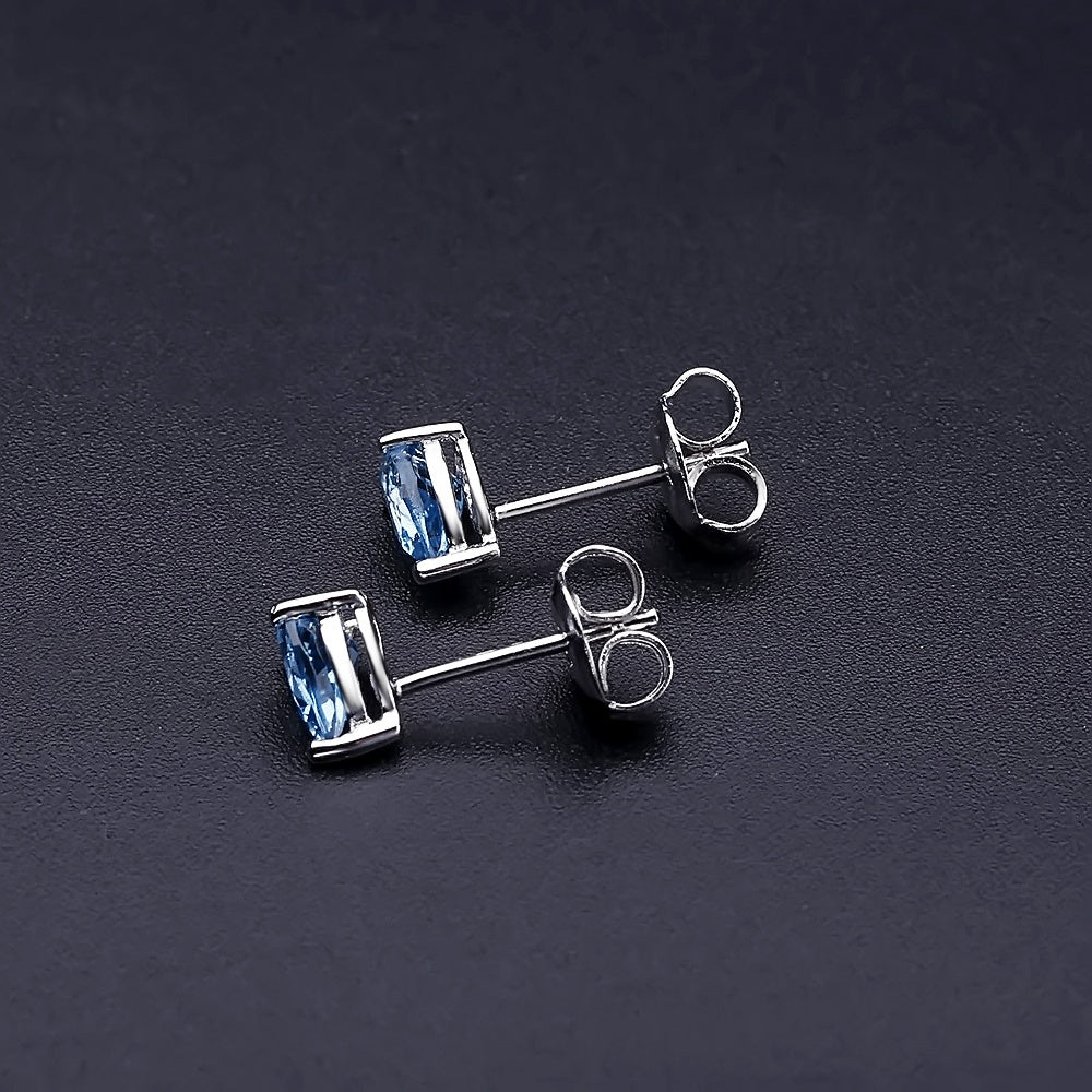Swiss Blue Topaz Solitaire Earrings - Pear Shape (Leadtime of 5 weeks)