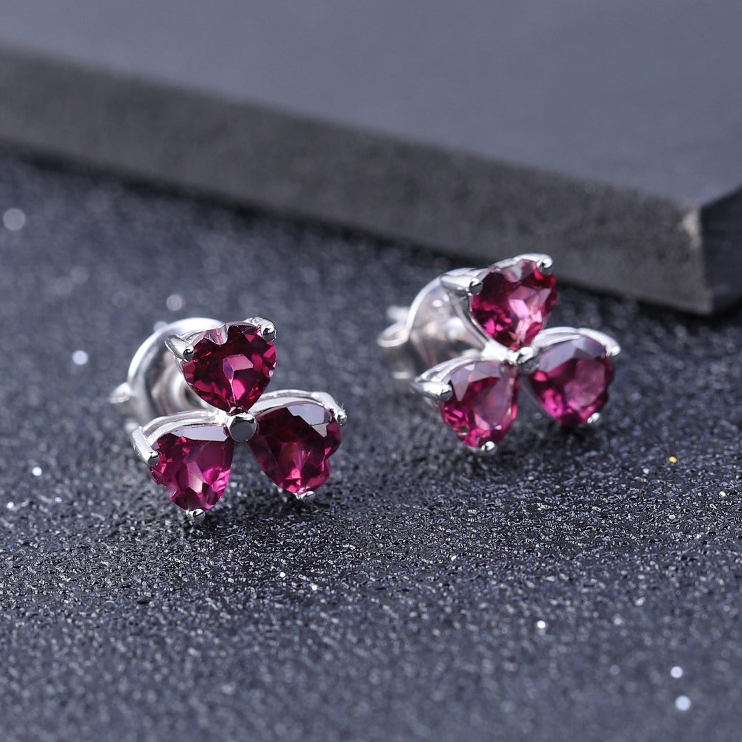 Trilogy Of Hearts Rhodolite Garnet Earrings