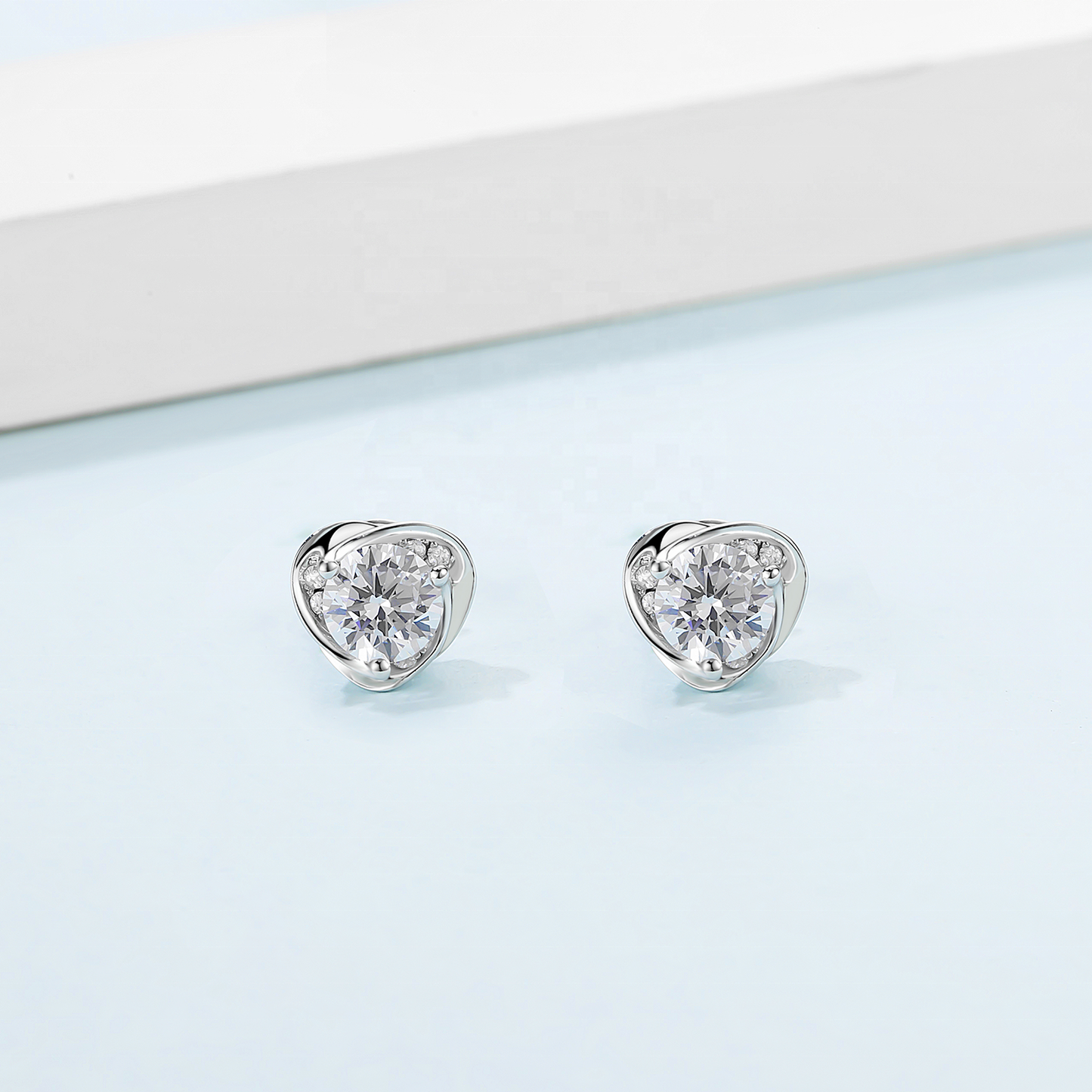 Heart Moissanite Stud Earrings Set in Sterling Silver