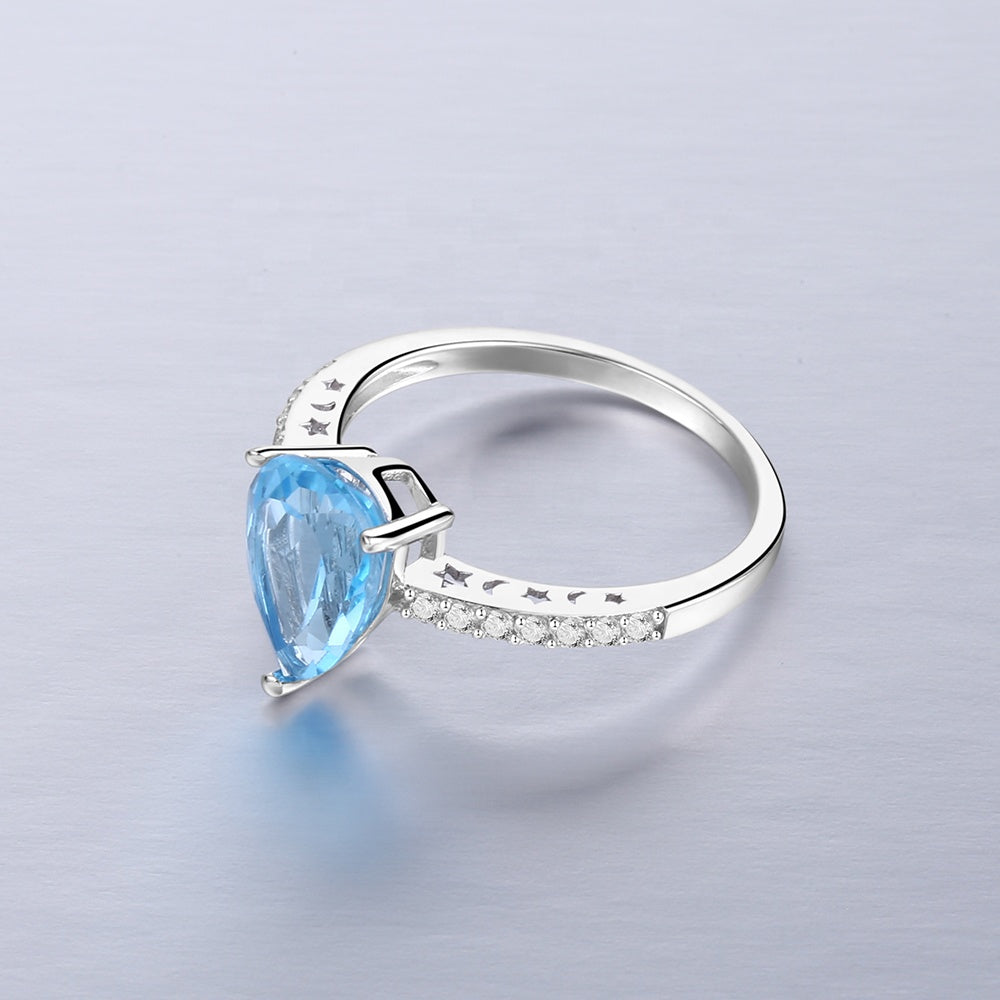 Moon & Stars Blue Topaz Ring - G&S Exclusive Design