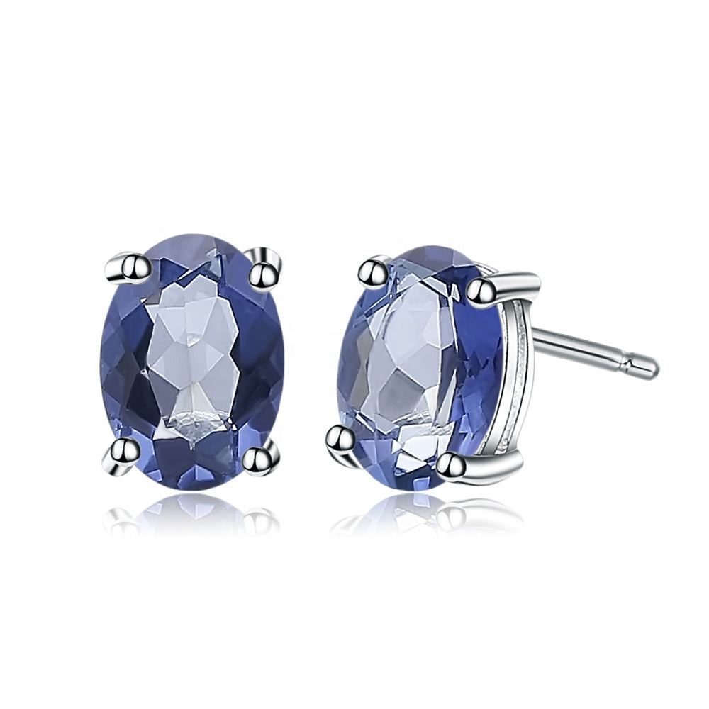Mystic Quartz Solitaire Earrings - Oval Cut
