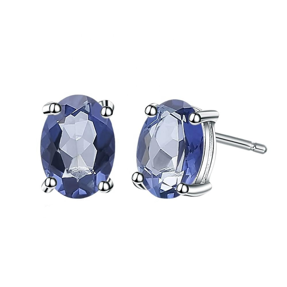 Mystic Quartz Solitaire Earrings - Oval Cut
