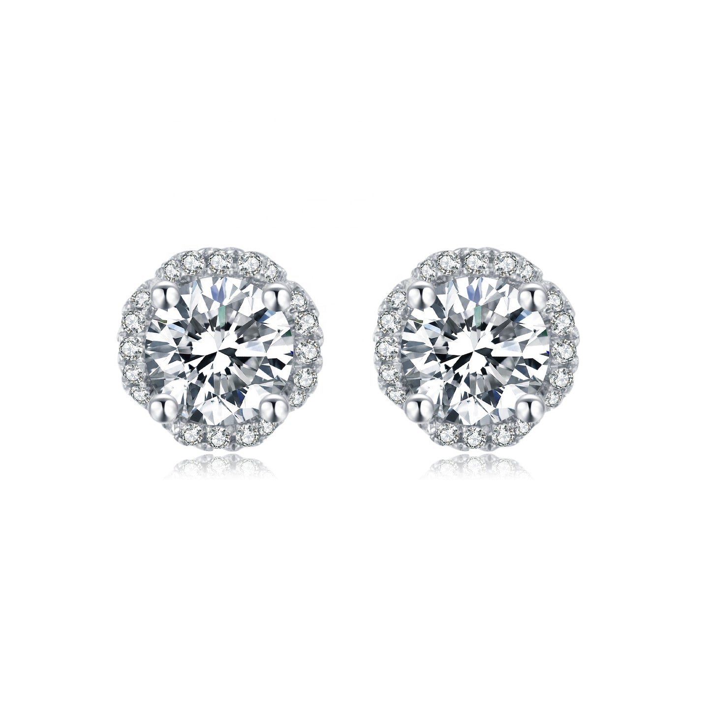 Halo Moissanite Stud Earrings Set in Sterling Silver