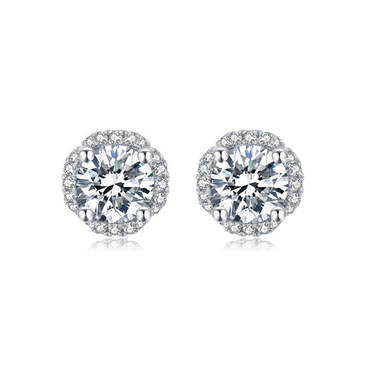 Halo Moissanite Stud Earrings Set in Sterling Silver