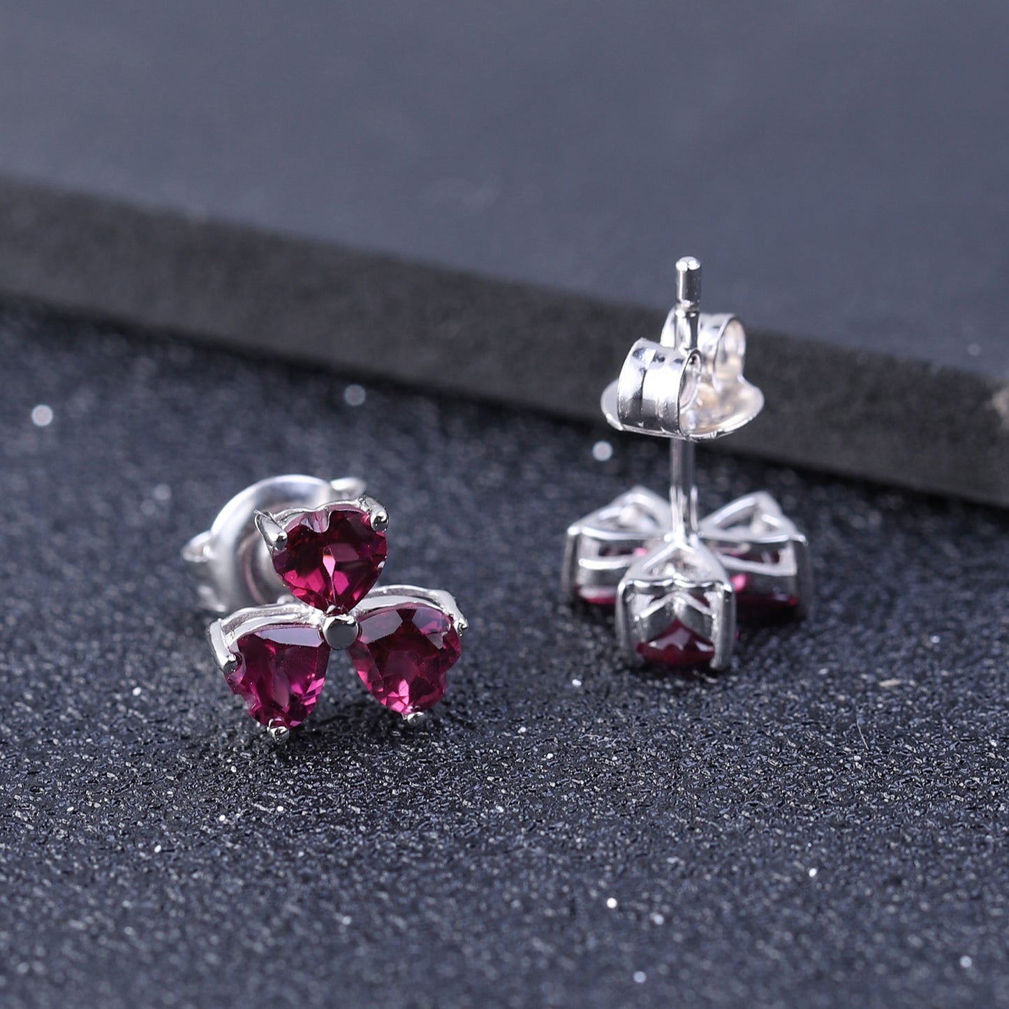 Trilogy Of Hearts Rhodolite Garnet Earrings