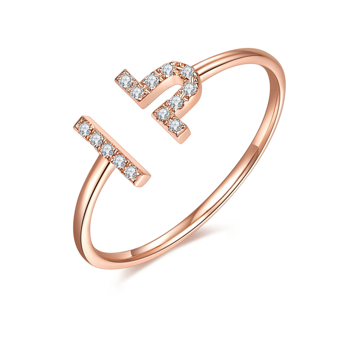 Libra zodiac sign ring featuring a sparkling moissanite, perfect for birthdays between September 23rd and October 22nd.