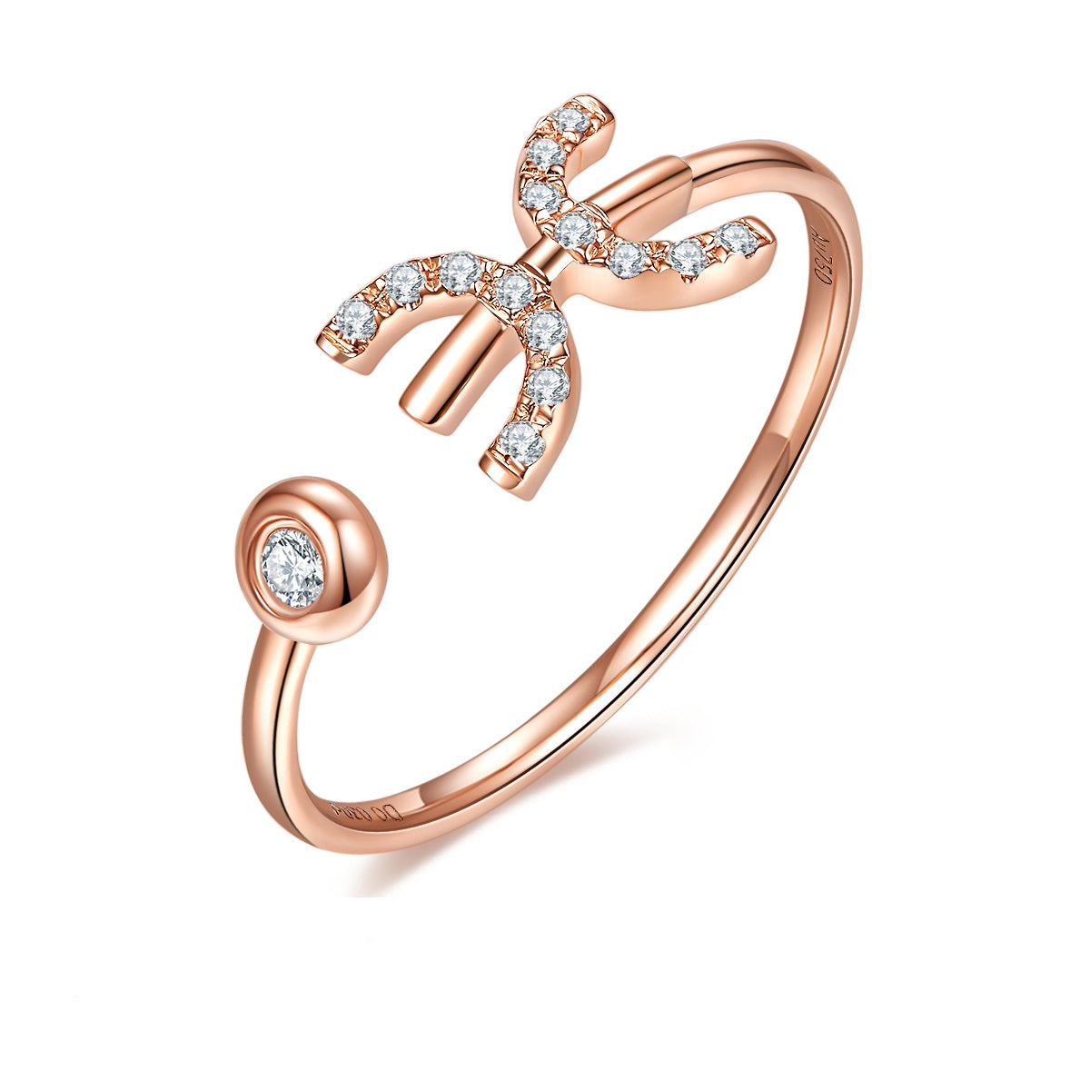 Pisces zodiac sign ring featuring a sparkling moissanite, celebrating birthdays from February 19th to March 20th.