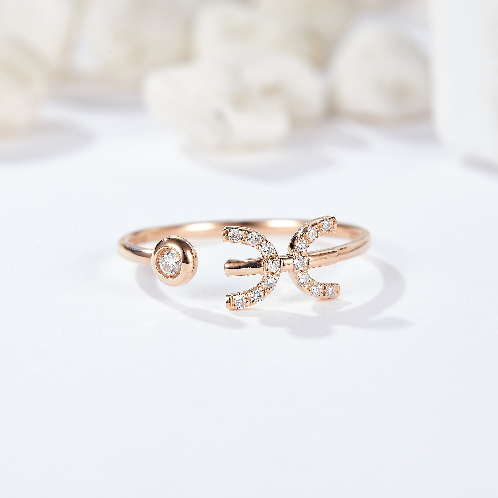 Elegant moissanite ring representing the Pisces star sign, perfect for those born between February 19th and March 20th.