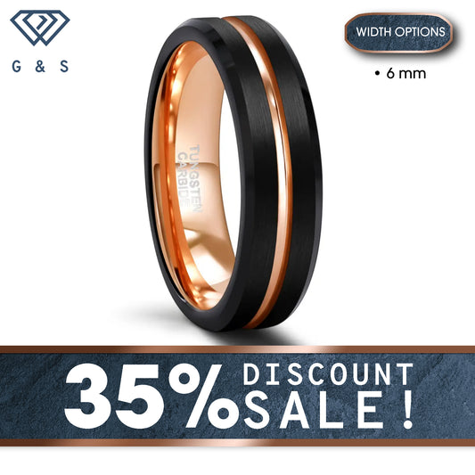 Rose Gold Centre Groove Tungsten Ring