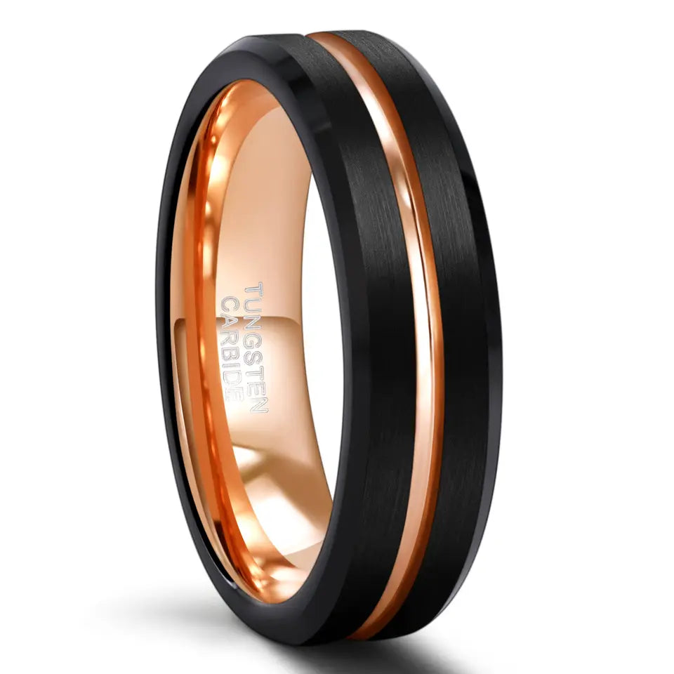 Rose Gold Centre Groove Tungsten Ring