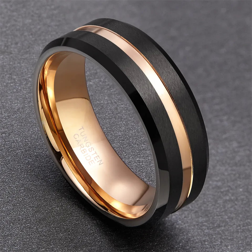 Rose Gold Centre Groove Tungsten Ring