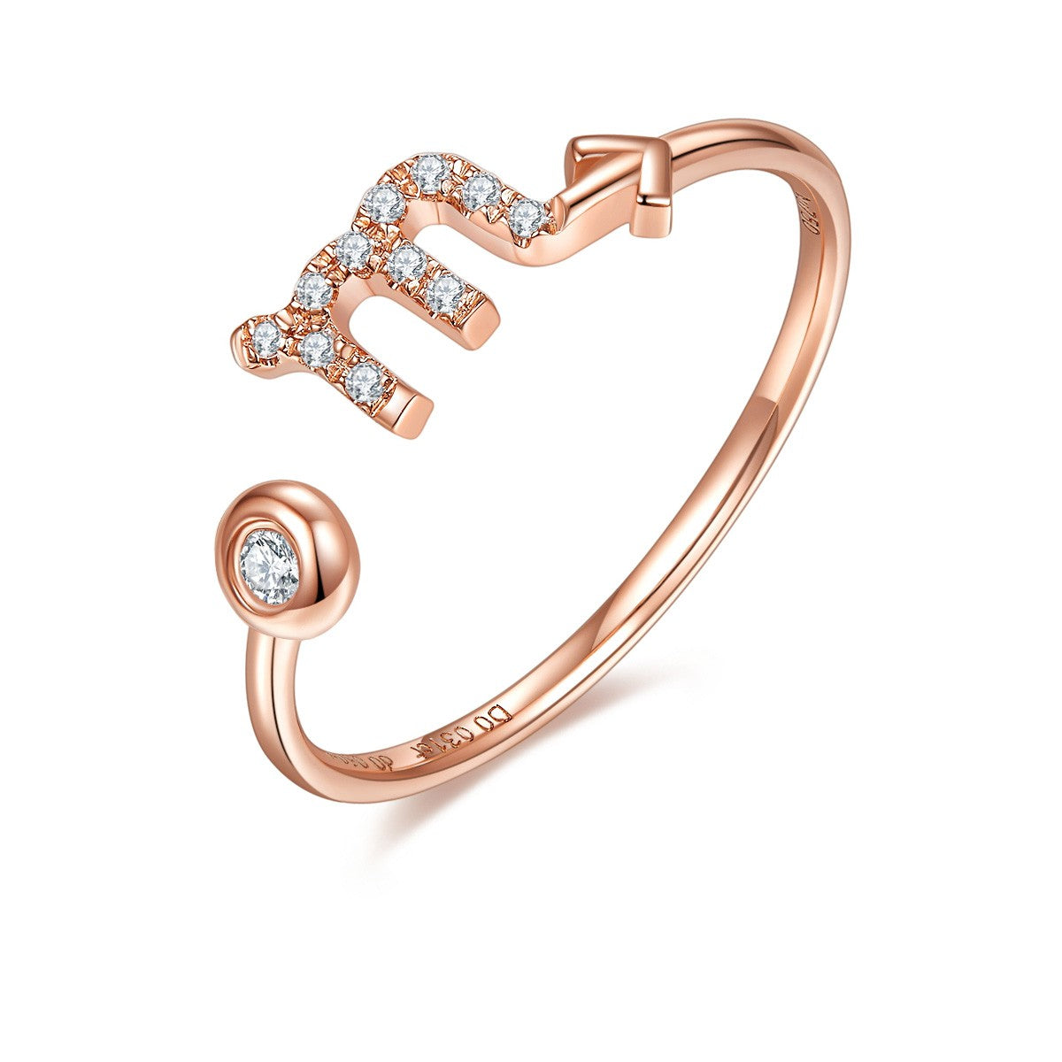 Scorpio zodiac sign ring with a sparkling moissanite, perfect for birthdays between October 23rd and November 21st.