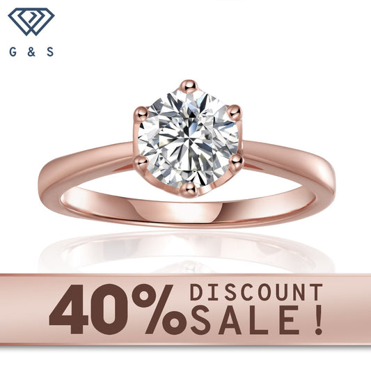 Solitaire engagement ring featuring a 1.00ct moissanite in a 6-prong floral basket setting, crafted in 9ct rose gold.