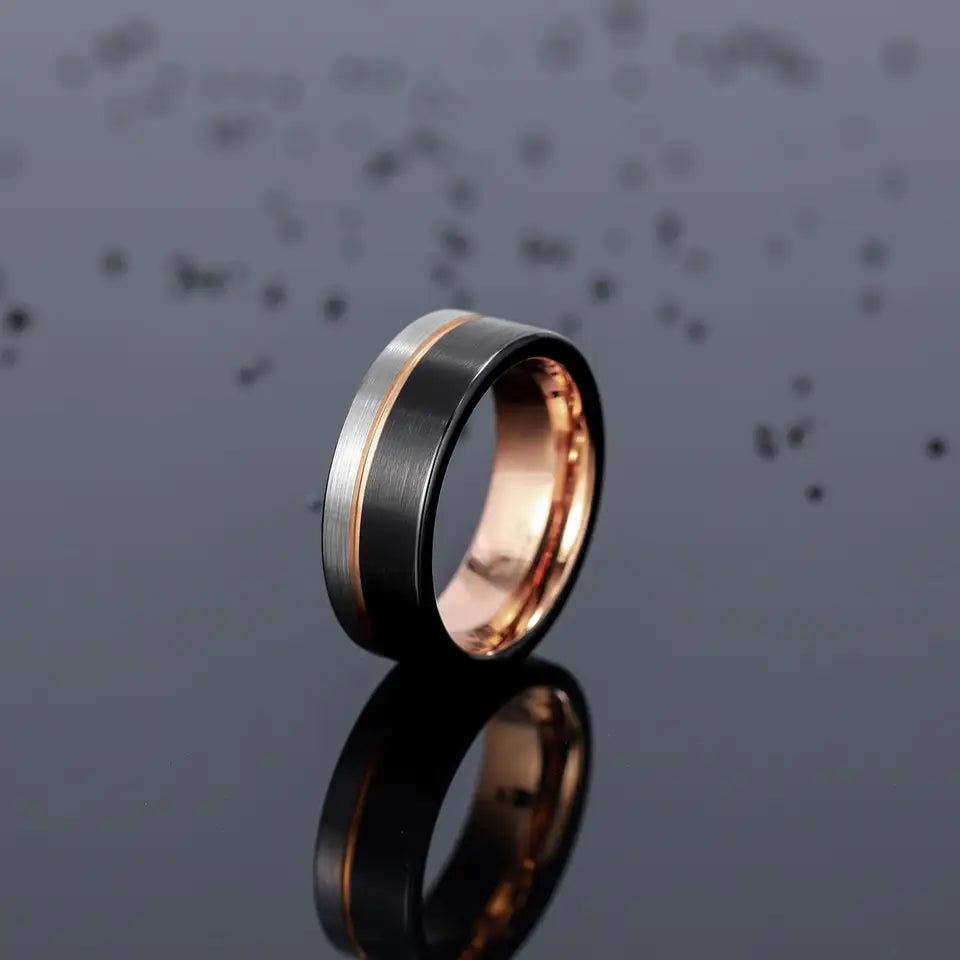 Tri-colour Tungsten Carbide Ring With Groove