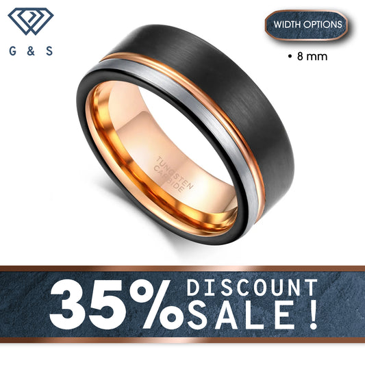 Tri-colour Tungsten Carbide Ring With Groove