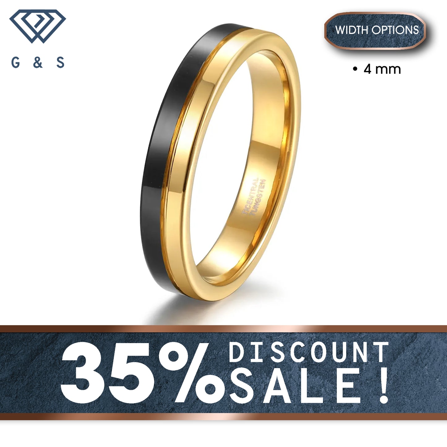 Two Tone Yellow Gold and Black Tungsten Carbide Ring