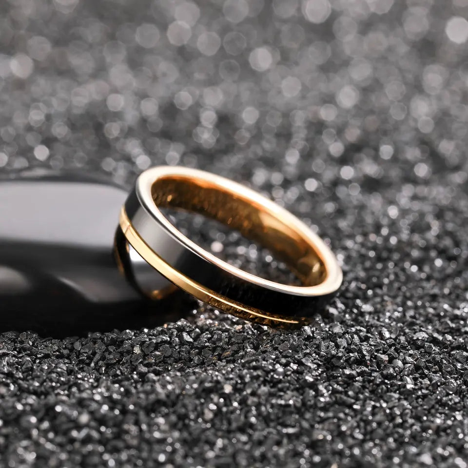 Two Tone Yellow Gold and Black Tungsten Carbide Ring